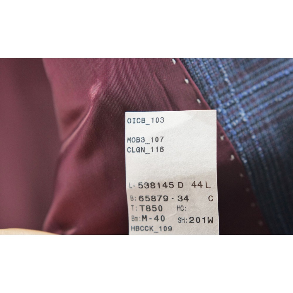 Hart Schaffner Marx Sport Coat Blazer Size 44L Blue Super 130s Plaid Wool - Picture 12 of 16